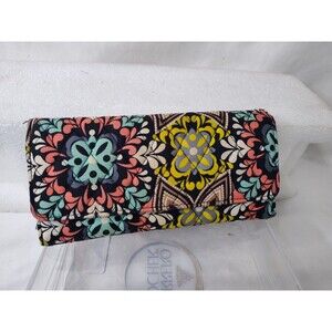 Vera Bradley Women Sierra Trifold Compact Wallet Coin Black Paisley Floral 8.5"